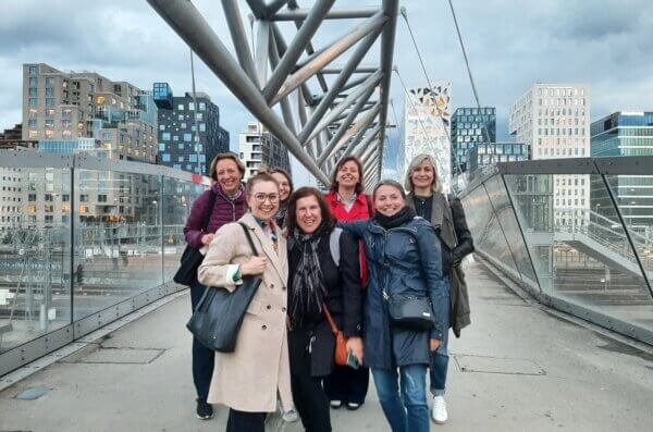 the team on the pedestrian bridge