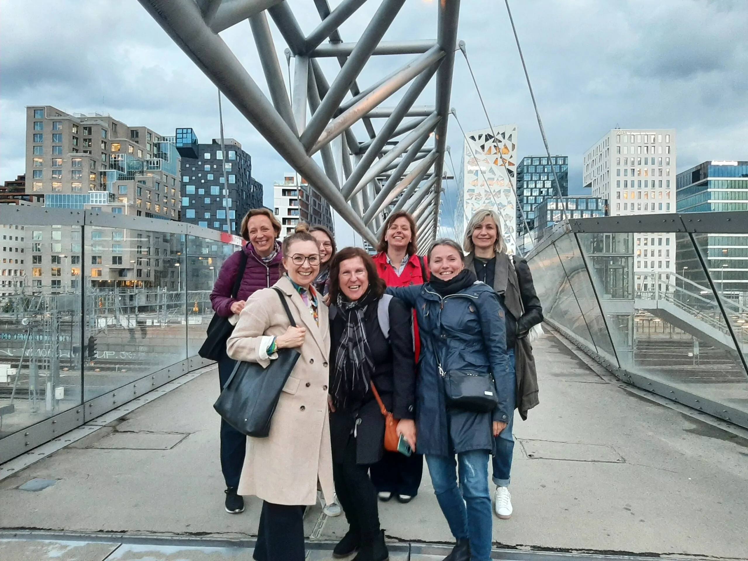 the team on the pedestrian bridge